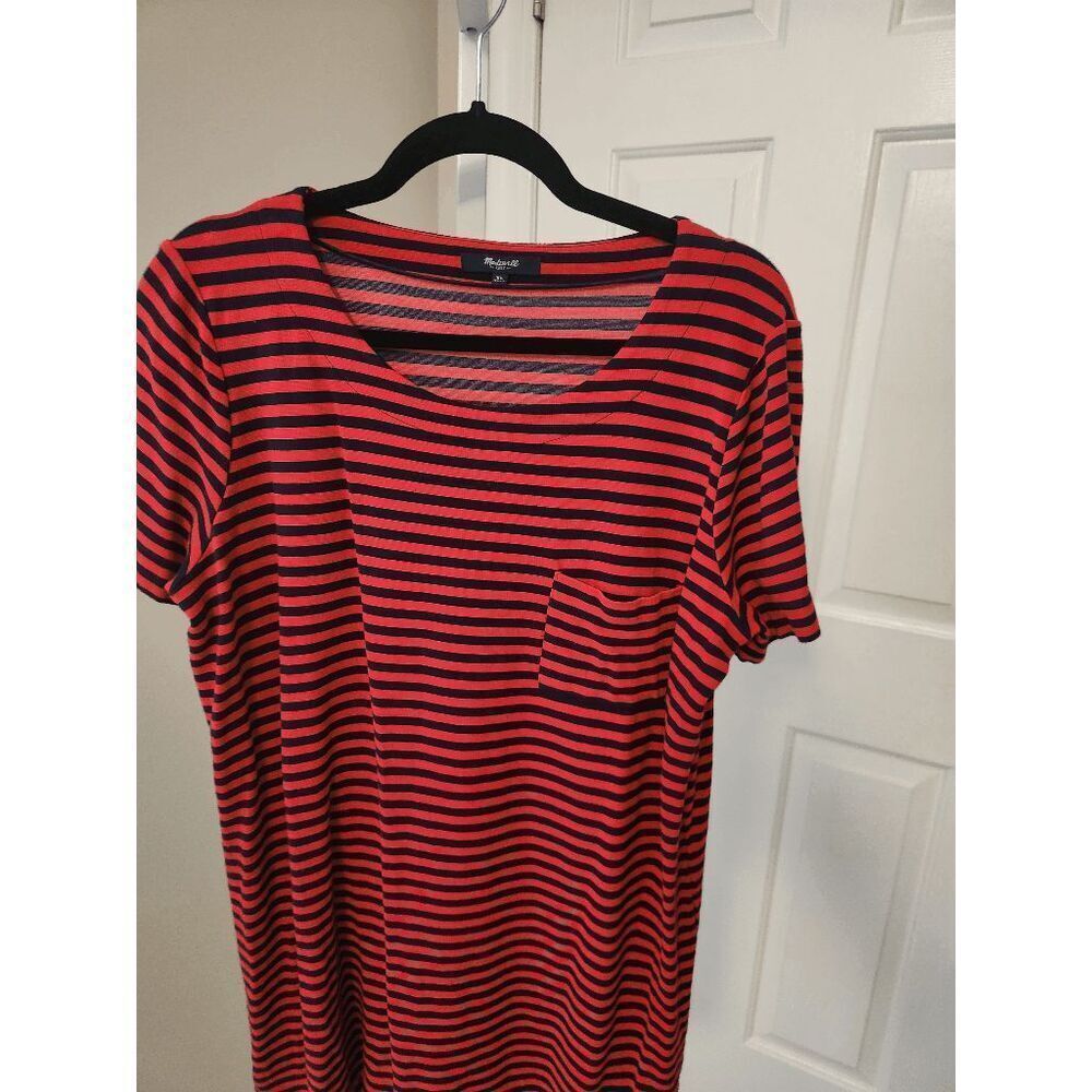 Madewell XL Red & Navy Stripe Pocket Front Shirt dress - Picture 4 of 6